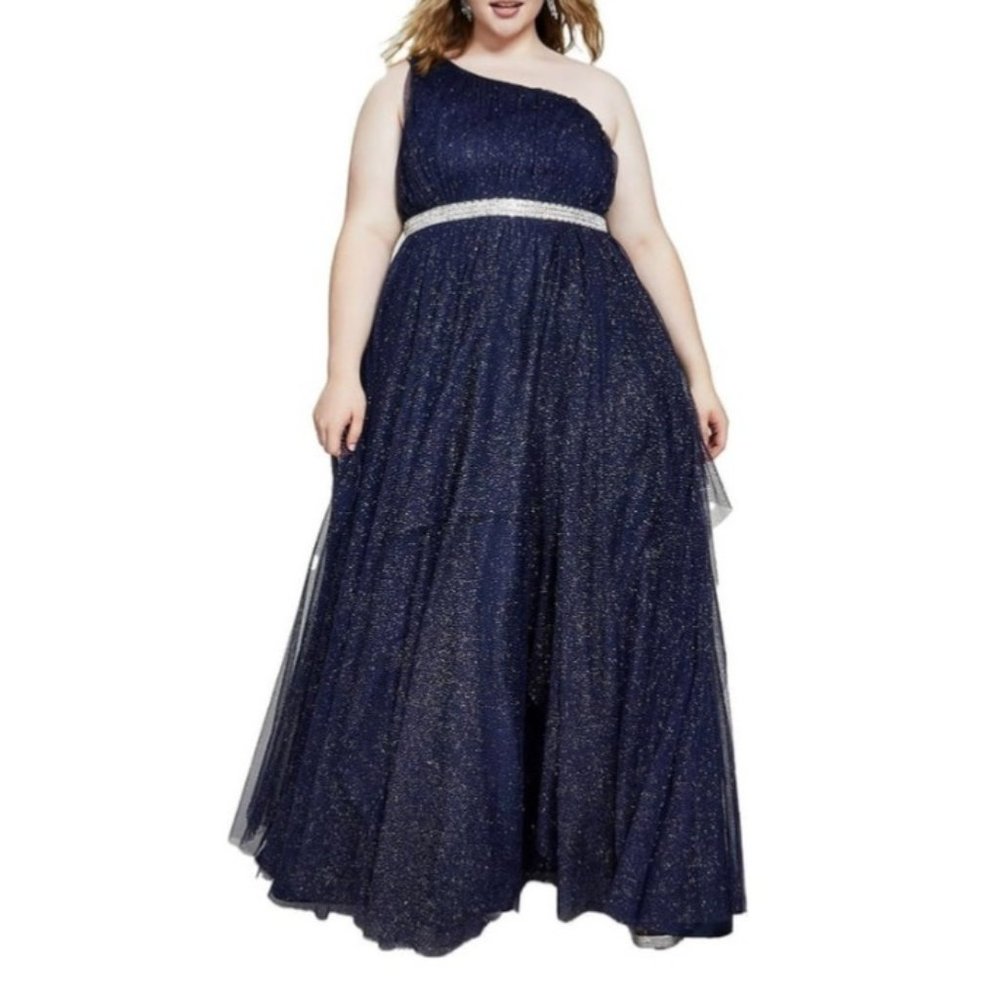 TLC Say Yes To The Prom One Shoulder Juniors Evening Dress 9 Navy/Silver New
